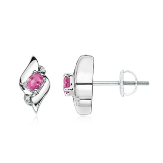 4x3mm AAA Oval Pink Sapphire and Diamond Shell Stud Earrings in White Gold