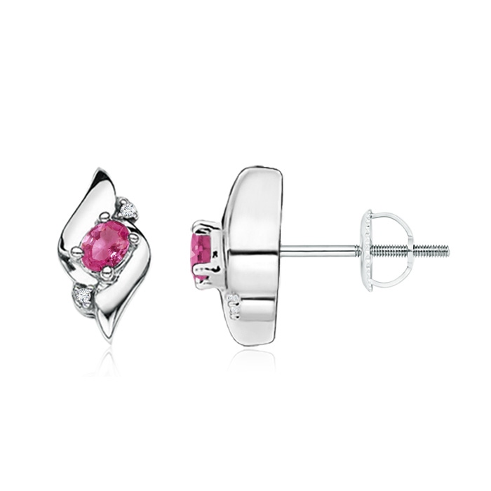 4x3mm AAAA Oval Pink Sapphire and Diamond Shell Stud Earrings in P950 Platinum 