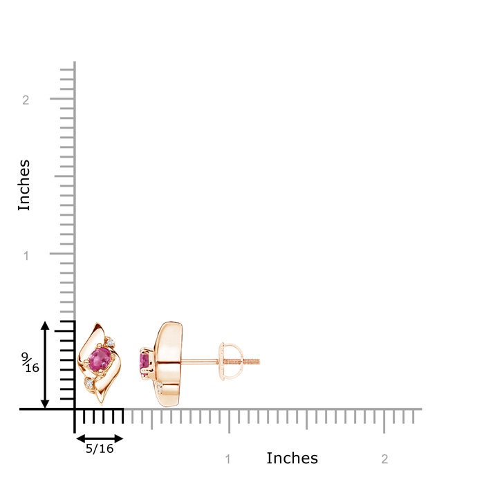 4x3mm AAAA Oval Pink Sapphire and Diamond Shell Stud Earrings in Rose Gold product image