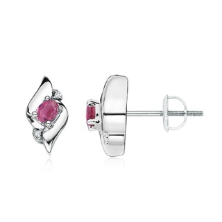 4x3mm AAA Oval Pink Tourmaline and Diamond Shell Stud Earrings in White Gold