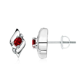 4x3mm AAAA Oval Ruby and Diamond Shell Stud Earrings in P950 Platinum