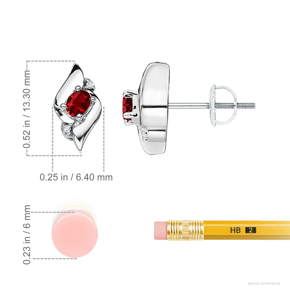 4x3mm AAAA Oval Ruby and Diamond Shell Stud Earrings in P950 Platinum ruler
