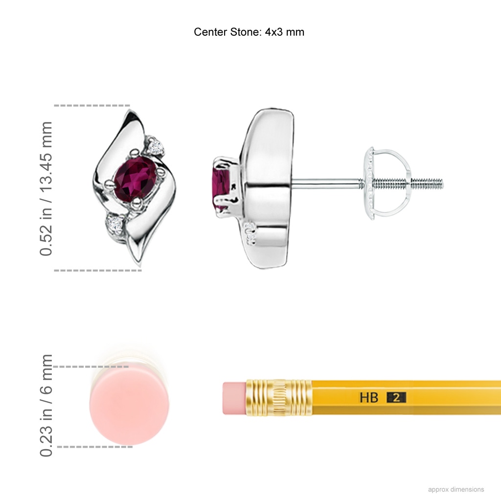 4x3mm AAA Oval Rhodolite and Diamond Shell Stud Earrings in White Gold Ruler
