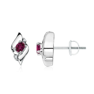 4x3mm AAAA Oval Rhodolite and Diamond Shell Stud Earrings in P950 Platinum