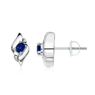 4x3mm AAAA Oval Blue Sapphire and Diamond Shell Stud Earrings in P950 Platinum