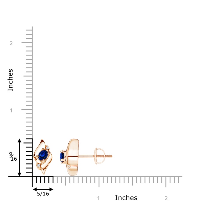 4x3mm AAAA Oval Blue Sapphire and Diamond Shell Stud Earrings in Rose Gold product image