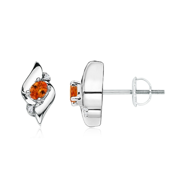 4x3mm AAA Oval Spessartite and Diamond Shell Stud Earrings in White Gold