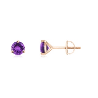 4mm AAA Martini-Set Round Amethyst Stud Earrings in Rose Gold