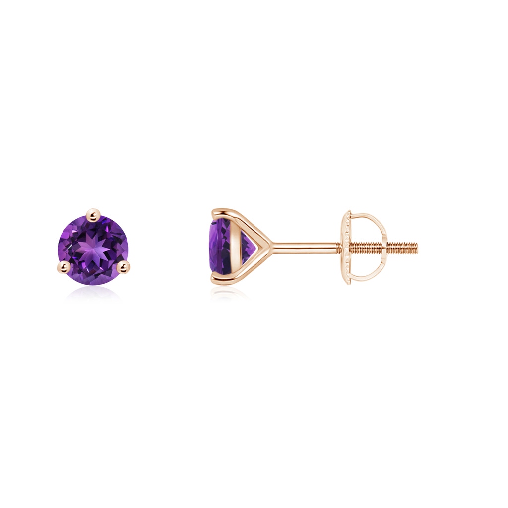 4mm AAAA Martini-Set Round Amethyst Stud Earrings in Rose Gold