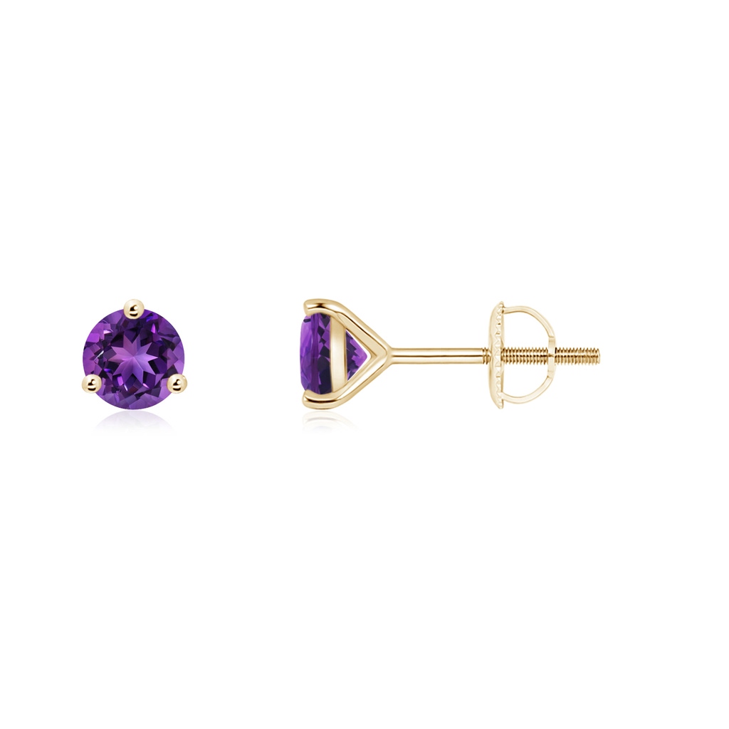 4mm AAAA Martini-Set Round Amethyst Stud Earrings in Yellow Gold