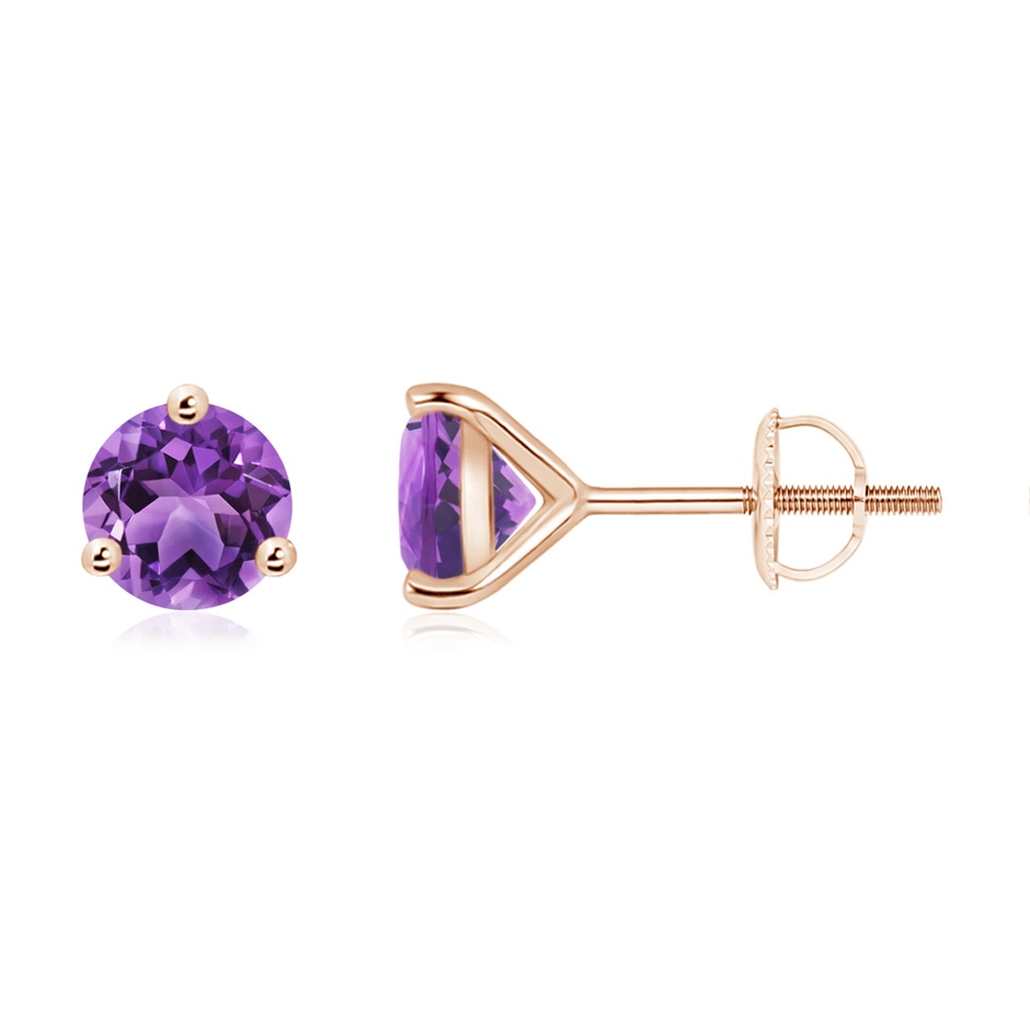 6mm AA Martini-Set Round Amethyst Stud Earrings in Rose Gold 