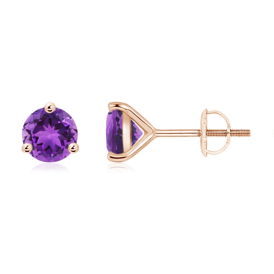 6mm AAA Martini-Set Round Amethyst Stud Earrings in Rose Gold 
