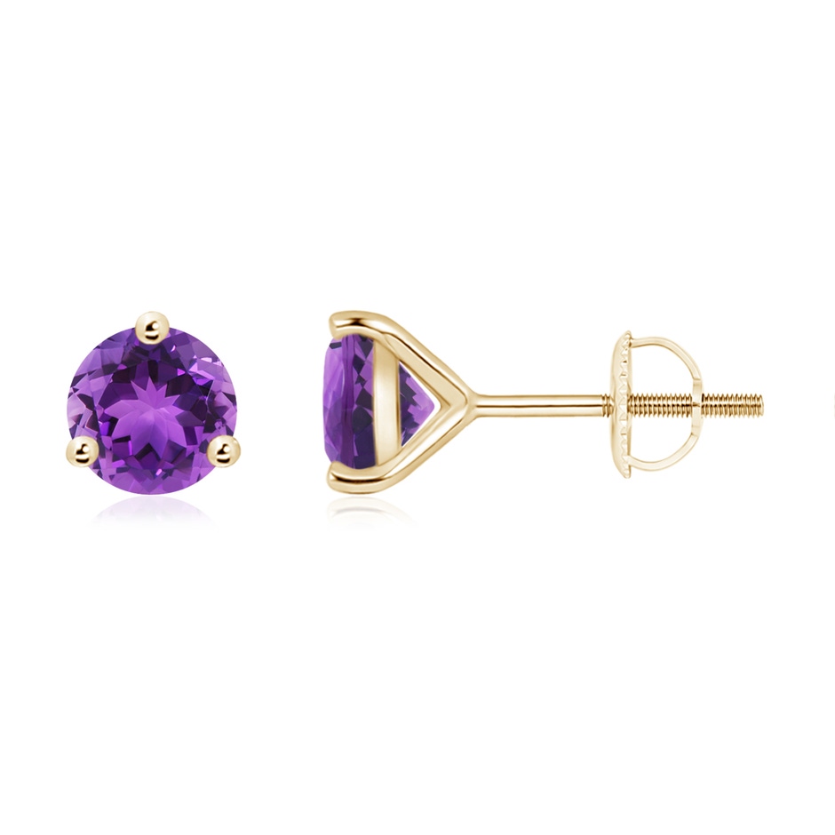 6mm AAA Martini-Set Round Amethyst Stud Earrings in Yellow Gold 
