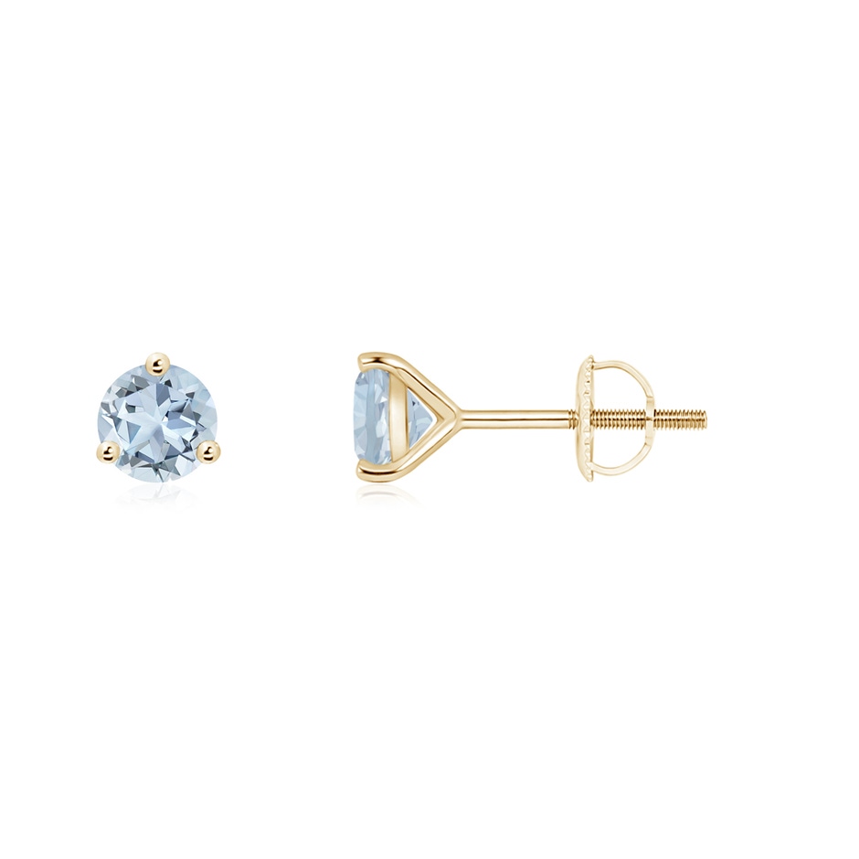 4mm A Martini-Set Round Aquamarine Stud Earrings in Yellow Gold 