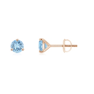 4mm AAA Martini-Set Round Aquamarine Stud Earrings in Rose Gold