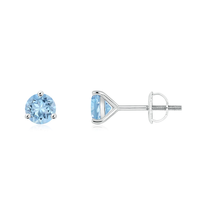 4mm AAA Martini-Set Round Aquamarine Stud Earrings in White Gold 