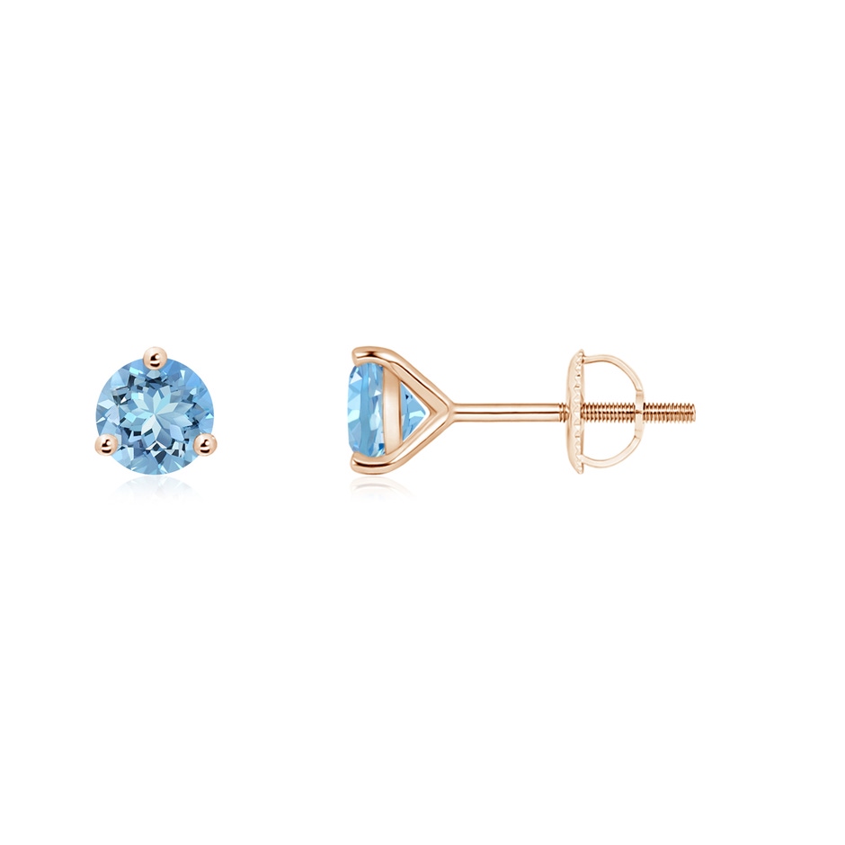 4mm AAAA Martini-Set Round Aquamarine Stud Earrings in Rose Gold 