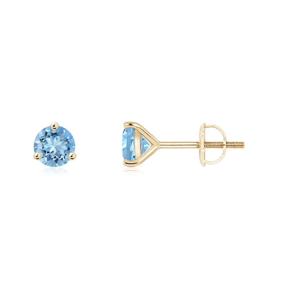 4mm AAAA Martini-Set Round Aquamarine Stud Earrings in Yellow Gold