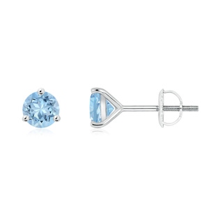 5mm AAA Martini-Set Round Aquamarine Stud Earrings in White Gold