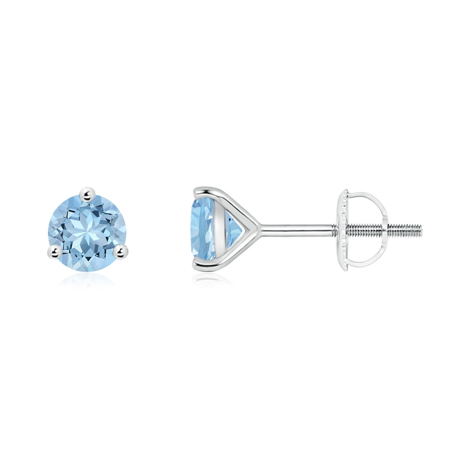 5mm AAA Martini-Set Round Aquamarine Stud Earrings in White Gold 