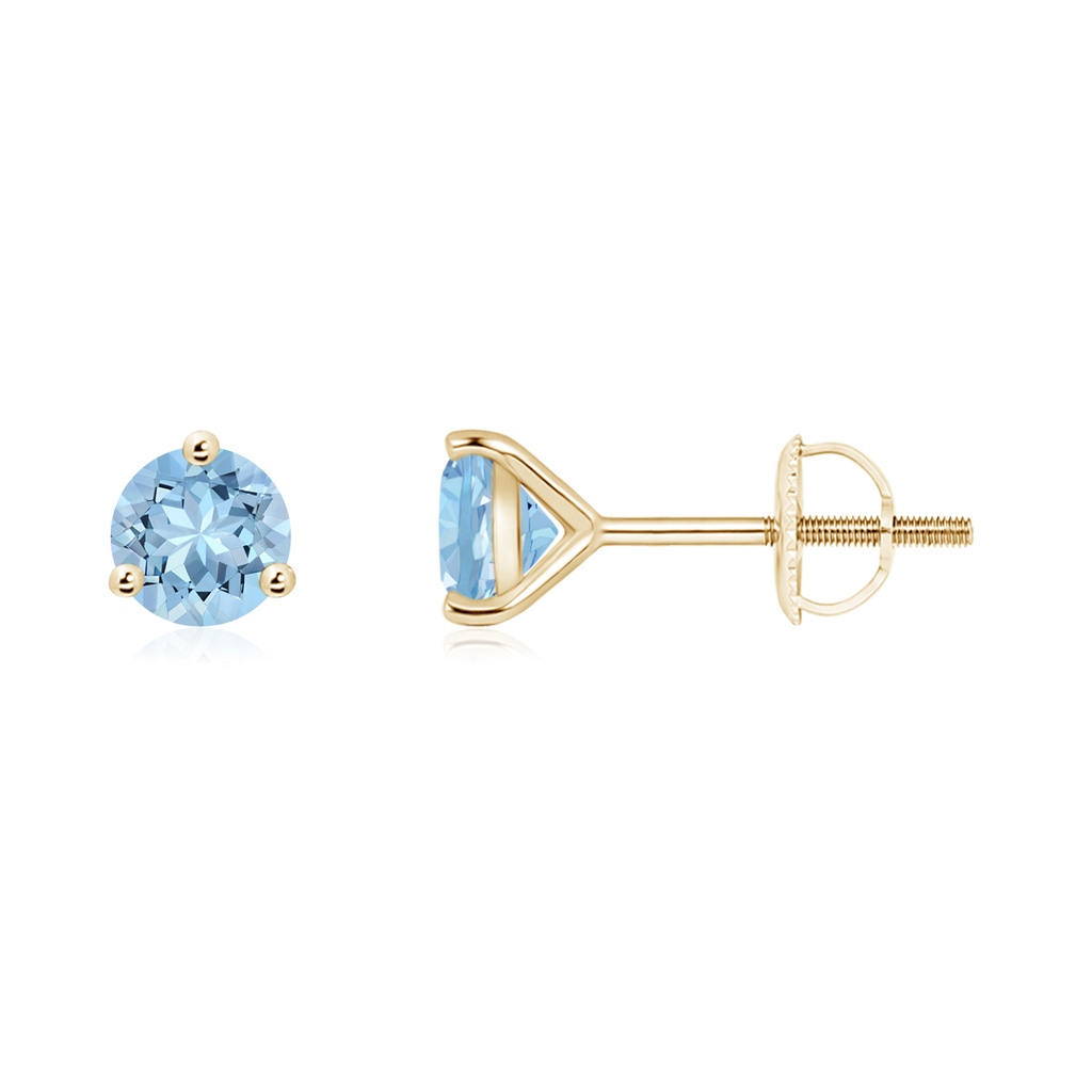 5mm AAA Martini-Set Round Aquamarine Stud Earrings in Yellow Gold