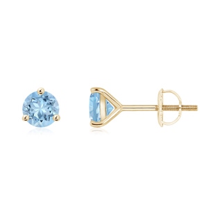 5mm AAA Martini-Set Round Aquamarine Stud Earrings in Yellow Gold