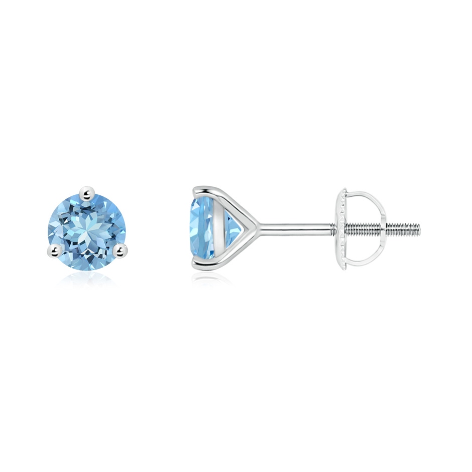 5mm AAAA Martini-Set Round Aquamarine Stud Earrings in P950 Platinum 