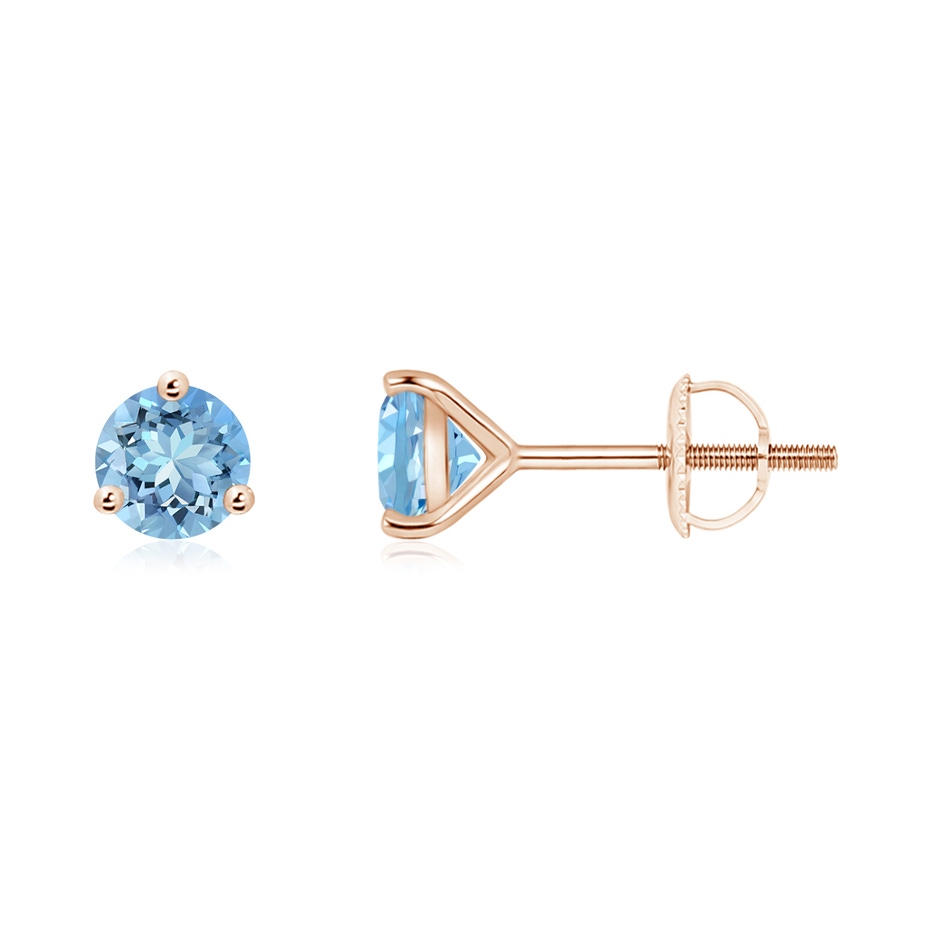 5mm AAAA Martini-Set Round Aquamarine Stud Earrings in Rose Gold 
