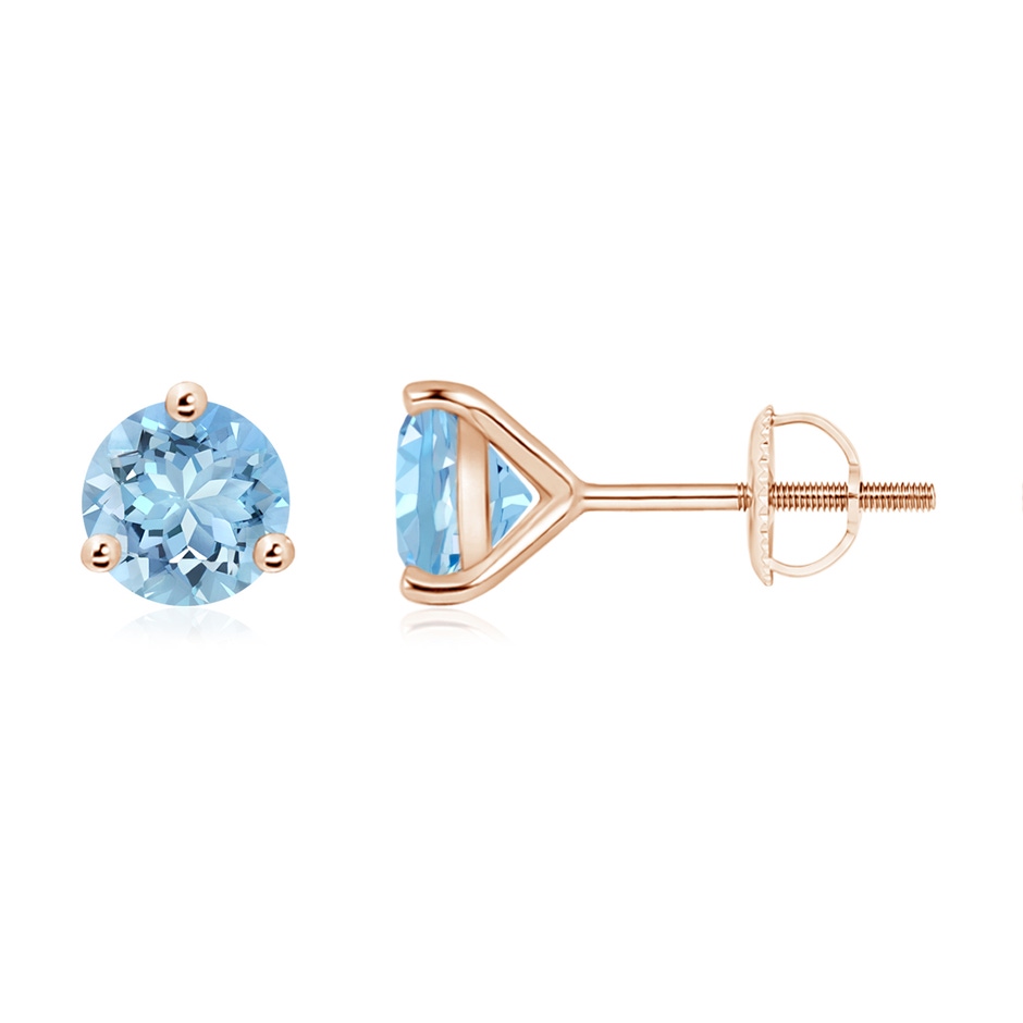6mm AAAA Martini-Set Round Aquamarine Stud Earrings in Rose Gold 