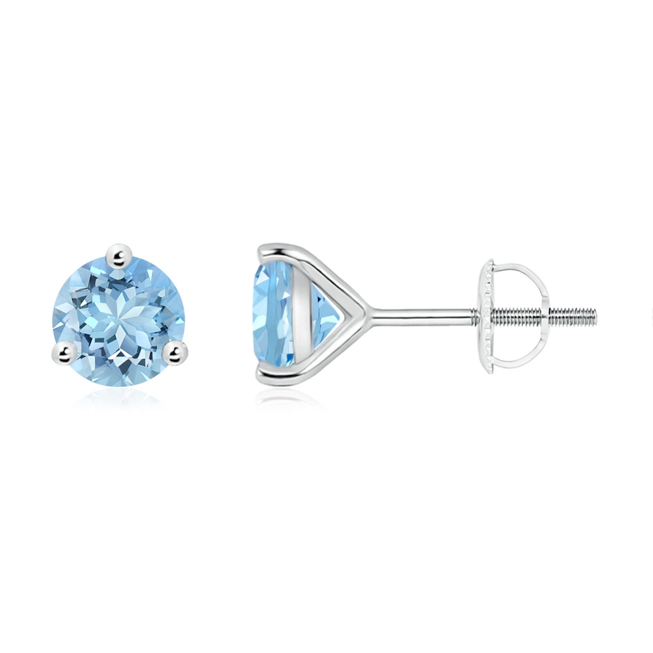 6mm AAAA Martini-Set Round Aquamarine Stud Earrings in White Gold 
