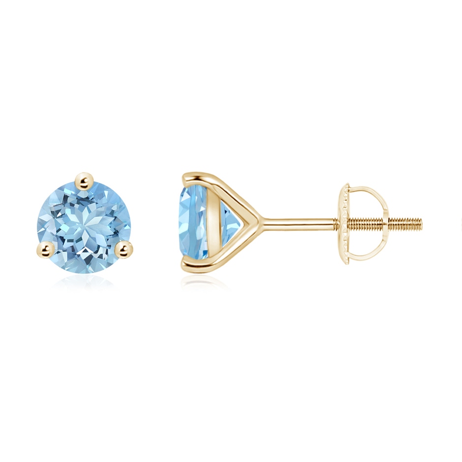 6mm AAAA Martini-Set Round Aquamarine Stud Earrings in Yellow Gold 