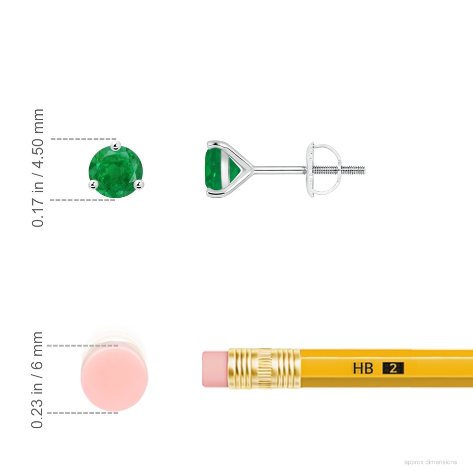 4mm AA Martini-Set Round Emerald Stud Earrings in P950 Platinum ruler