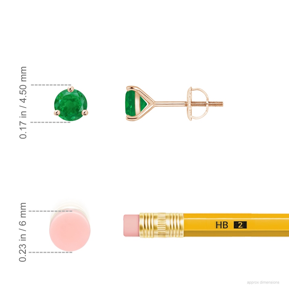 4mm AA Martini-Set Round Emerald Stud Earrings in Rose Gold ruler