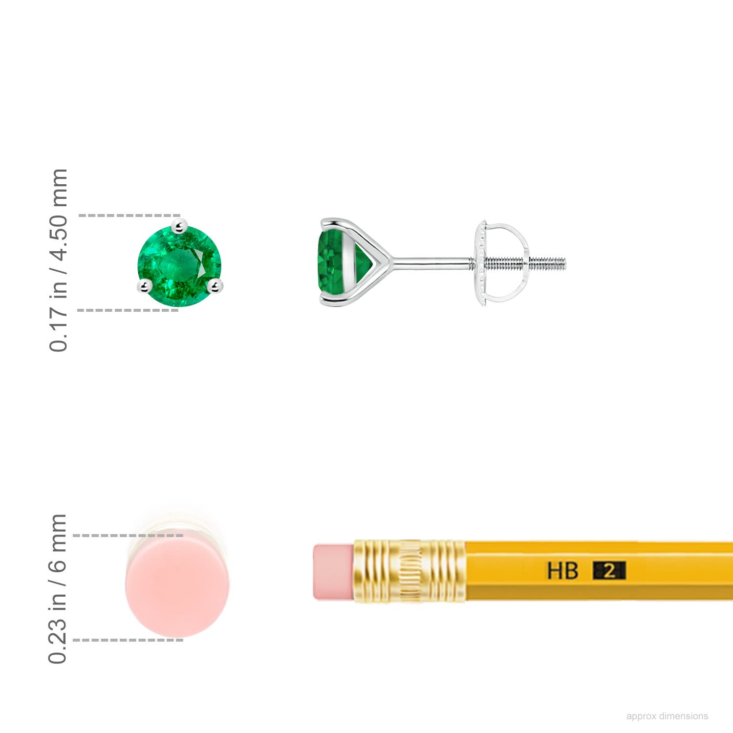 4mm AAA Martini-Set Round Emerald Stud Earrings in 18CT White Gold - ruler