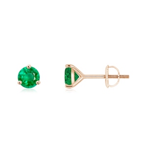 4mm AAA Martini-Set Round Emerald Stud Earrings in 9K Rose Gold