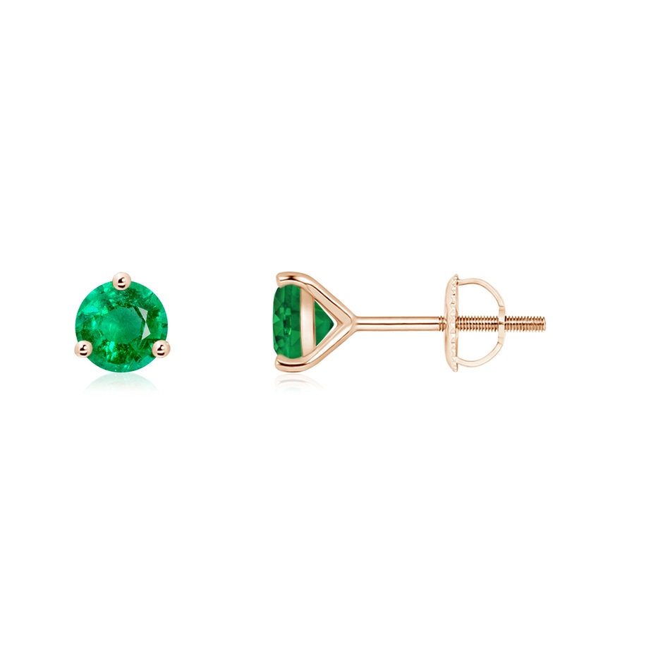4mm AAA Martini-Set Round Emerald Stud Earrings in 9K Rose Gold 