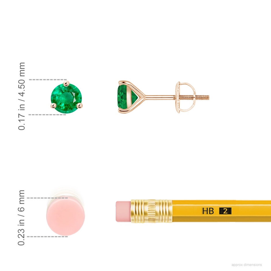 4mm AAA Martini-Set Round Emerald Stud Earrings in 9K Rose Gold ruler