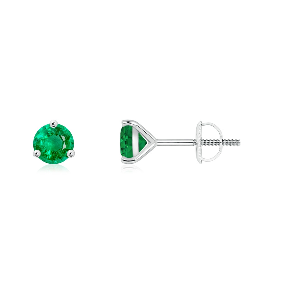 4mm AAA Martini-Set Round Emerald Stud Earrings in White Gold 