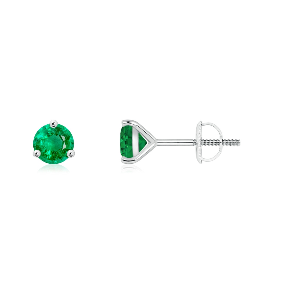 4mm AAA Martini-Set Round Emerald Stud Earrings in White Gold