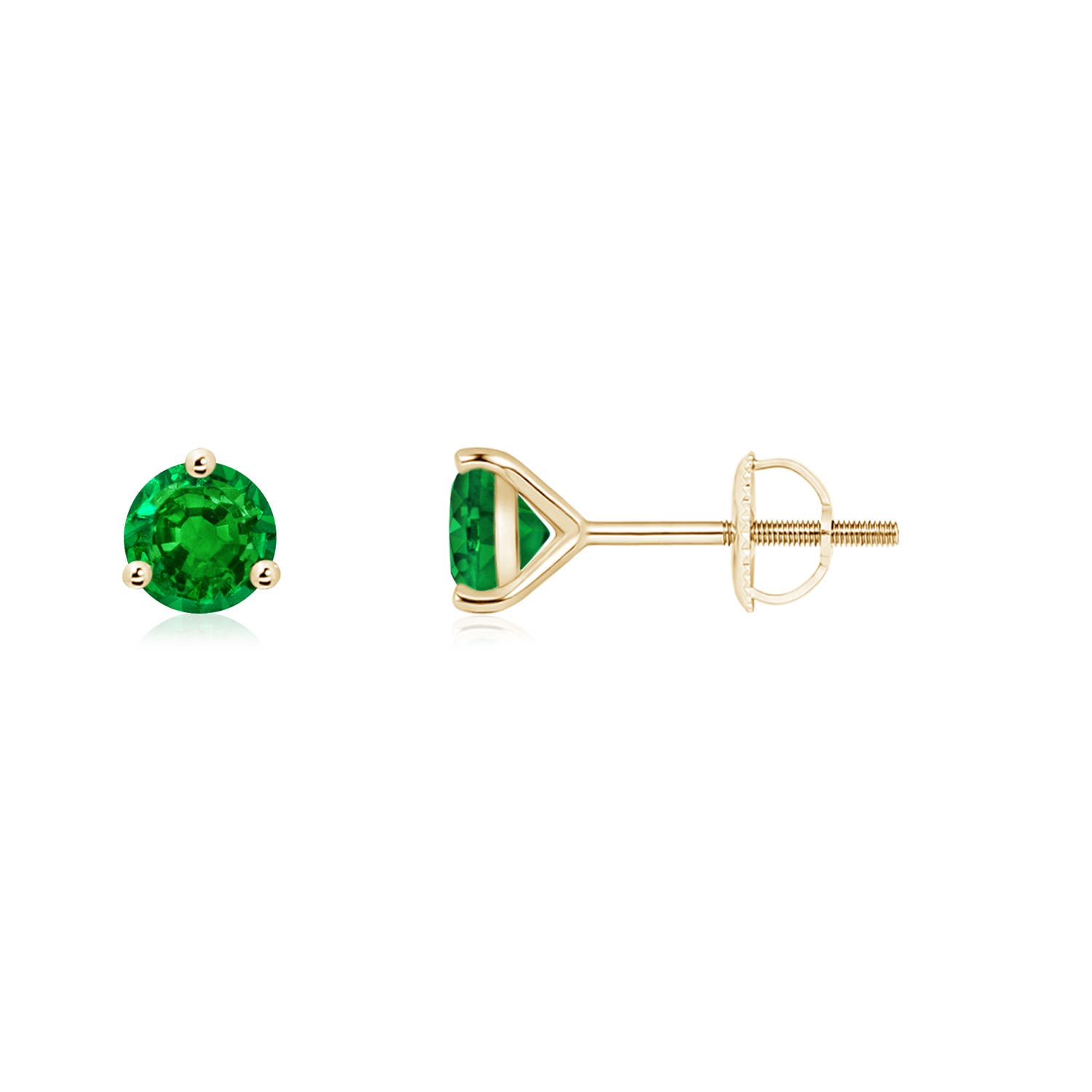 4mm AAAA Martini-Set Round Emerald Stud Earrings in 18CT Yellow Gold