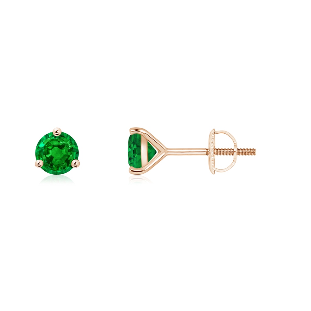 4mm AAAA Martini-Set Round Emerald Stud Earrings in Rose Gold