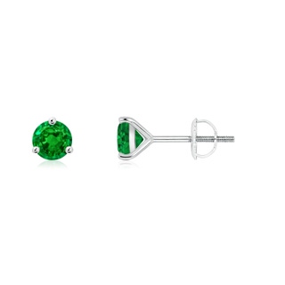 4mm AAAA Martini-Set Round Emerald Stud Earrings in White Gold