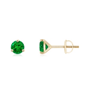 4mm AAAA Martini-Set Round Emerald Stud Earrings in Yellow Gold