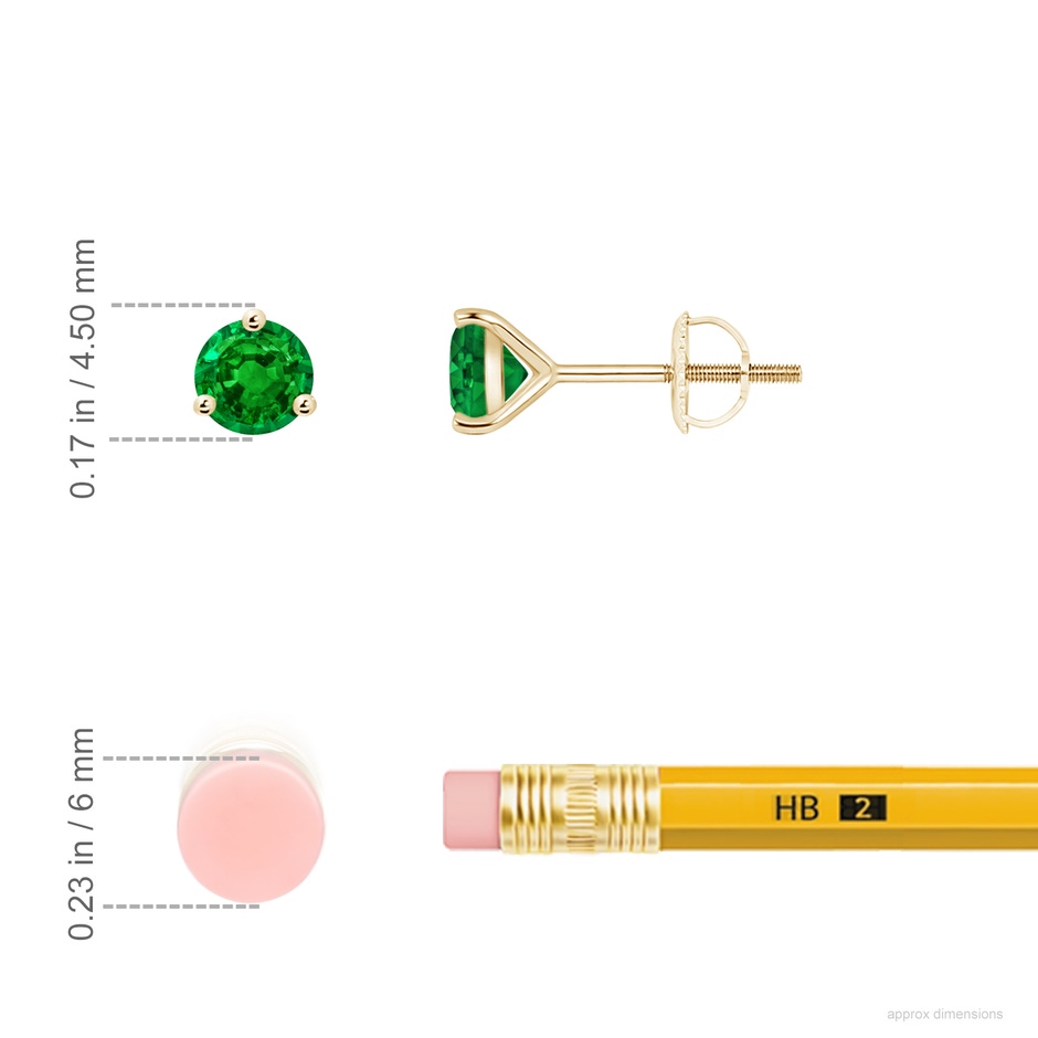 4mm AAAA Martini-Set Round Emerald Stud Earrings in Yellow Gold ruler