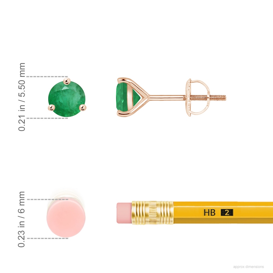 5mm A Martini-Set Round Emerald Stud Earrings in Rose Gold ruler