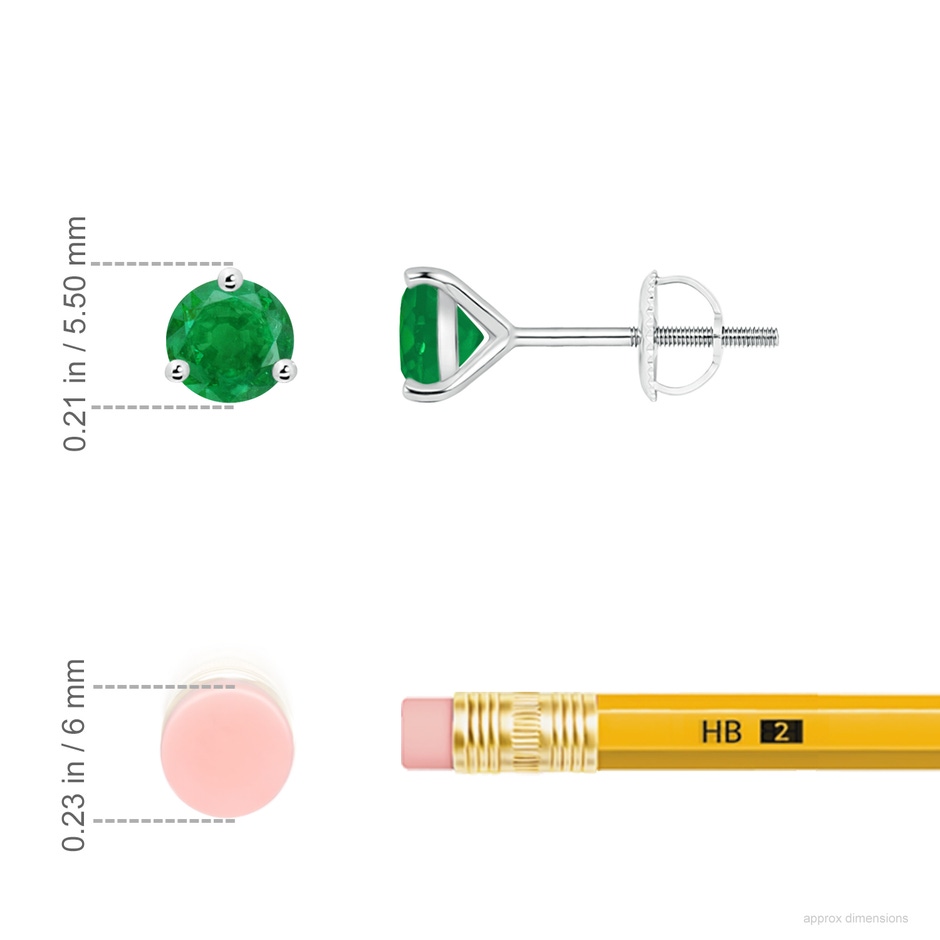 5mm AA Martini-Set Round Emerald Stud Earrings in P950 Platinum ruler