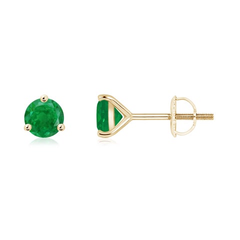 5mm AA Martini-Set Round Emerald Stud Earrings in Yellow Gold