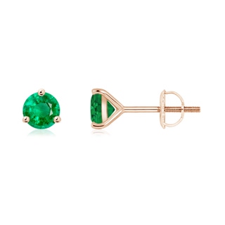5mm AAA Martini-Set Round Emerald Stud Earrings in Rose Gold