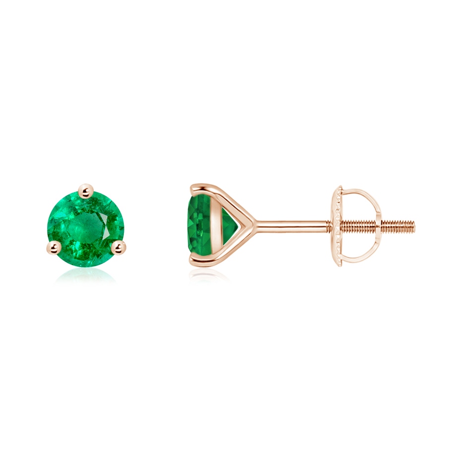 5mm AAA Martini-Set Round Emerald Stud Earrings in Rose Gold 