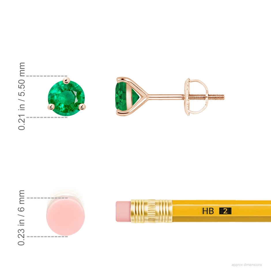 5mm AAA Martini-Set Round Emerald Stud Earrings in Rose Gold ruler
